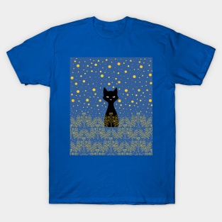 Black cat on a golden field T-Shirt